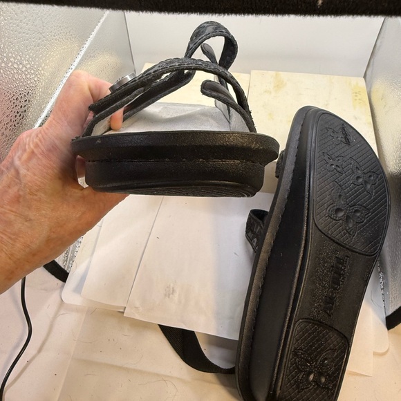 ALEGRIA VIOLETTE BLACK LEATHER SANDALS EMBOSSED DESIGN. Size EU 38. 7.5 NEW - Picture 9 of 14
